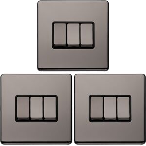 Loops 3 PACK 3 Gang Triple Light Switch SCREWLESS BLACK NICKEL 2 Way 10A Slim Rocker Loops 3 PACK 3 Gang Triple Light Switch SCREWLESS BLACK NICKEL 2 Way 10A Slim Rocker