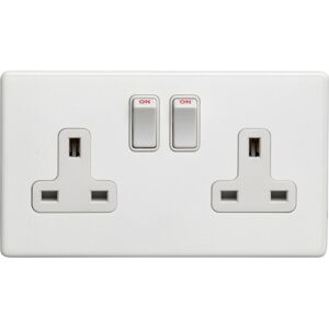 Loops 2 Gang Double DP 13A Switched UK Plug Socket SCREWLESS MATT WHITE Wall Power Loops 2 Gang Double DP 13A Switched UK Plug Socket SCREWLESS MATT WHITE Wall Power