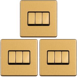 Loops 3 PACK 3 Gang Triple Light Switch SCREWLESS SATIN BRASS 2 Way 10A Slim Rocker Loops 3 PACK 3 Gang Triple Light Switch SCREWLESS SATIN BRASS 2 Way 10A Slim Rocker