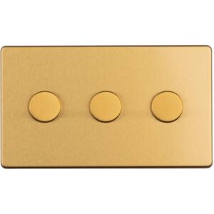 Loops 3 Gang Rotary Dimmer Switch 2 Way LED SCREWLESS SATIN BRASS Light Dimming Wall Loops 3 Gang Rotary Dimmer Switch 2 Way LED SCREWLESS SATIN BRASS Light Dimming Wall