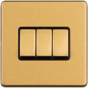 Loops 3 Gang Triple Light Switch SCREWLESS SATIN BRASS 2 Way 10A Metal Rocker Slim Loops 3 Gang Triple Light Switch SCREWLESS SATIN BRASS 2 Way 10A Metal Rocker Slim