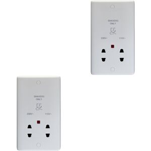 Loops 2 PACK 230V & 115V Twin Shaver Socket Wall Plate WHITE Bathroom 86mm x 146mm Loops 2 PACK 230V & 115V Twin Shaver Socket Wall Plate WHITE Bathroom 86mm x 146mm
