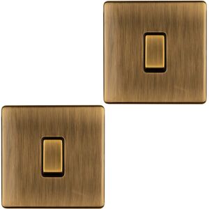 Loops 2 PACK 1 Gang Single 10A INTERMEDIATE Light Switch SCREWLESS ANTIQUE BRASS Metal Loops 2 PACK 1 Gang Single 10A INTERMEDIATE Light Switch SCREWLESS ANTIQUE BRASS Metal