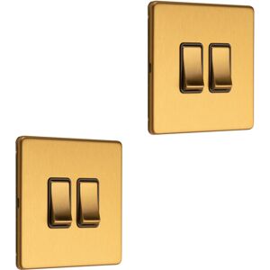 Loops 2 PACK 2 Gang Double Light Switch SCREWLESS SATIN BRASS 2 Way 10A Slim Rocker Loops 2 PACK 2 Gang Double Light Switch SCREWLESS SATIN BRASS 2 Way 10A Slim Rocker