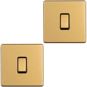 Loops 2 PACK 1 Gang Single 10A INTERMEDIATE Light Switch SCREWLESS SATIN BRASS Metal Loops 2 PACK 1 Gang Single 10A INTERMEDIATE Light Switch SCREWLESS SATIN BRASS Metal