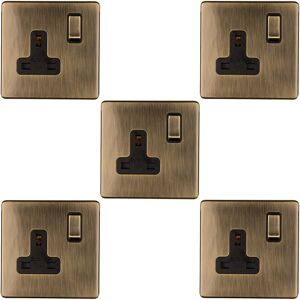 Loops 5 PACK 1 Gang DP 13A Switched UK Plug Socket SCREWLESS ANTIQUE BRASS Wall Power Loops 5 PACK 1 Gang DP 13A Switched UK Plug Socket SCREWLESS ANTIQUE BRASS Wall Power