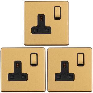 Loops 3 PACK 1 Gang DP 13A Switched UK Plug Socket SCREWLESS SATIN BRASS Wall Power Loops 3 PACK 1 Gang DP 13A Switched UK Plug Socket SCREWLESS SATIN BRASS Wall Power