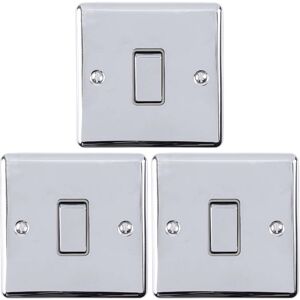 Loops 3 PACK 1 Gang Single Metal Light Switch POLISHED CHROME 2 Way 10A GREY Trim Loops 3 PACK 1 Gang Single Metal Light Switch POLISHED CHROME 2 Way 10A GREY Trim