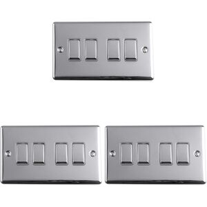 Loops 3 PACK 4 Gang Quad Metal Light Switch POLISHED CHROME 2 Way 10A GREY Trim Loops 3 PACK 4 Gang Quad Metal Light Switch POLISHED CHROME 2 Way 10A GREY Trim