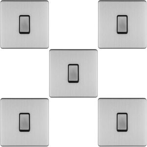 Loops 5 PACK 1 Gang Single Light Switch SCREWLESS SATIN STEEL 2 Way 10A Slim Rocker Loops 5 PACK 1 Gang Single Light Switch SCREWLESS SATIN STEEL 2 Way 10A Slim Rocker