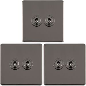 Loops 3 PACK 2 Gang Double Retro Toggle Light Switch SCREWLESS BLACK NICKEL 10A 2 Way Loops 3 PACK 2 Gang Double Retro Toggle Light Switch SCREWLESS BLACK NICKEL 10A 2 Way