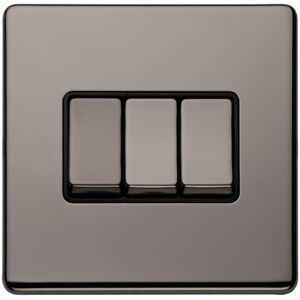 Loops 3 Gang Triple Light Switch SCREWLESS BLACK NICKEL 2 Way 10A Metal Rocker Slim Loops 3 Gang Triple Light Switch SCREWLESS BLACK NICKEL 2 Way 10A Metal Rocker Slim