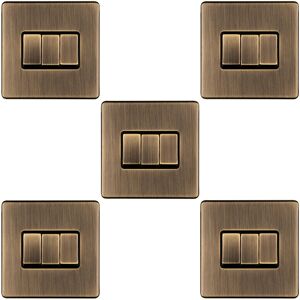 Loops 5 PACK 3 Gang Triple Light Switch SCREWLESS ANTIQUE BRASS 2 Way 10A Slim Rocker Loops 5 PACK 3 Gang Triple Light Switch SCREWLESS ANTIQUE BRASS 2 Way 10A Slim Rocker