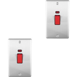 Loops 2 PACK 2 Gang Double 45A DP Switch Neon - SATIN STEEL & BLACK Vertical Rocker Loops 2 PACK 2 Gang Double 45A DP Switch Neon - SATIN STEEL & BLACK Vertical Rocker