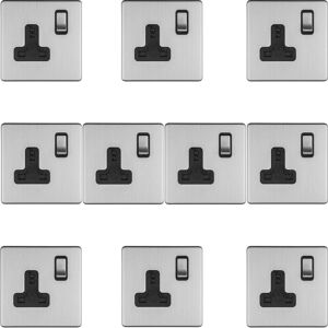 Loops 10 PACK 1 Gang DP 13A Switched UK Plug Socket SCREWLESS SATIN STEEL Wall Power Loops 10 PACK 1 Gang DP 13A Switched UK Plug Socket SCREWLESS SATIN STEEL Wall Power