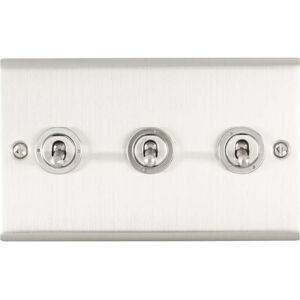 Loops 3 Gang Triple Retro Toggle Light Switch SATIN STEEL 10A 2 Way Lever Wall Plate Loops 3 Gang Triple Retro Toggle Light Switch SATIN STEEL 10A 2 Way Lever Wall Plate