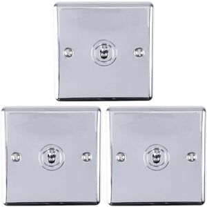 Loops 3 PACK 1 Gang Single Retro Toggle Light Switch POLISHED CHROME 10A 2 Way Plate Loops 3 PACK 1 Gang Single Retro Toggle Light Switch POLISHED CHROME 10A 2 Way Plate