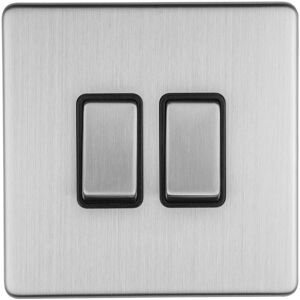 Loops 2 Gang Single Light Switch SCREWLESS SATIN STEEL 2 Way 10A Metal Rocker Slim Loops 2 Gang Single Light Switch SCREWLESS SATIN STEEL 2 Way 10A Metal Rocker Slim
