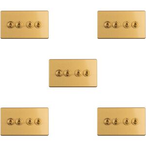 Loops 5 PACK 4 Gang Quad Retro Toggle Light Switch SCREWLESS SATIN BRASS 10A 2 Way Loops 5 PACK 4 Gang Quad Retro Toggle Light Switch SCREWLESS SATIN BRASS 10A 2 Way