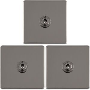 Loops 3 PACK 1 Gang Single Retro Toggle Light Switch SCREWLESS BLACK NICKEL 10A 2 Way Loops 3 PACK 1 Gang Single Retro Toggle Light Switch SCREWLESS BLACK NICKEL 10A 2 Way