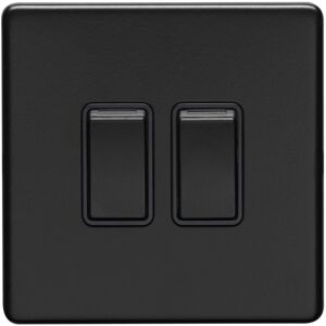 Loops 2 Gang Double Light Switch SCREWLESS MATT BLACK 2 Way 10A Metal Rocker Slim Loops 2 Gang Double Light Switch SCREWLESS MATT BLACK 2 Way 10A Metal Rocker Slim
