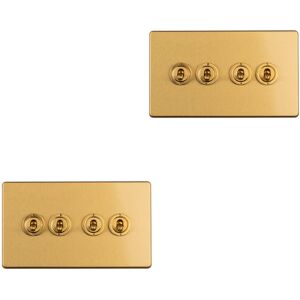 Loops 2 PACK 4 Gang Quad Retro Toggle Light Switch SCREWLESS SATIN BRASS 10A 2 Way Loops 2 PACK 4 Gang Quad Retro Toggle Light Switch SCREWLESS SATIN BRASS 10A 2 Way
