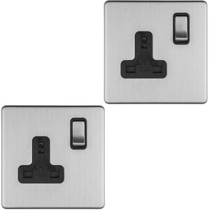 Loops 2 PACK 1 Gang DP 13A Switched UK Plug Socket SCREWLESS SATIN STEEL Wall Power Loops 2 PACK 1 Gang DP 13A Switched UK Plug Socket SCREWLESS SATIN STEEL Wall Power