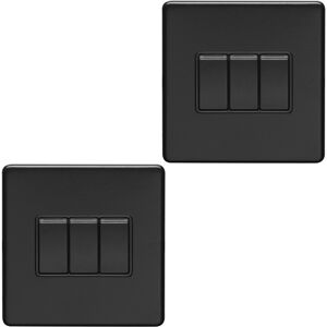 Loops 2 PACK 3 Gang Triple Light Switch SCREWLESS MATT BLACK 2 Way 10A Slim Rocker Loops 2 PACK 3 Gang Triple Light Switch SCREWLESS MATT BLACK 2 Way 10A Slim Rocker
