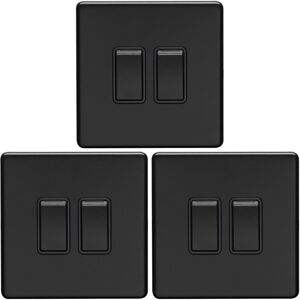 Loops 3 PACK 2 Gang Double Light Switch SCREWLESS MATT BLACK 2 Way 10A Slim Rocker Loops 3 PACK 2 Gang Double Light Switch SCREWLESS MATT BLACK 2 Way 10A Slim Rocker