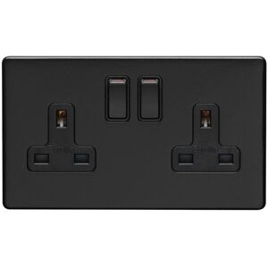 Loops 2 Gang Double DP 13A Switched UK Plug Socket SCREWLESS MATT BLACK Wall Power Loops 2 Gang Double DP 13A Switched UK Plug Socket SCREWLESS MATT BLACK Wall Power
