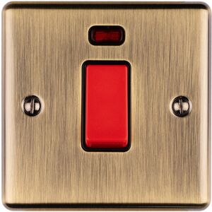 Loops 1 Gang Single 45A Cooker Switch & Neon - ANTIQUE BRASS & BLACK TRIM Rocker DP Loops 1 Gang Single 45A Cooker Switch & Neon - ANTIQUE BRASS & BLACK TRIM Rocker DP