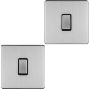 Loops 2 PACK 1 Gang Single 10A INTERMEDIATE Light Switch SCREWLESS SATIN STEEL Metal Loops 2 PACK 1 Gang Single 10A INTERMEDIATE Light Switch SCREWLESS SATIN STEEL Metal