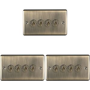 Loops 3 PACK 4 Gang Quad Retro Toggle Light Switch ANTIQUE BRASS 10A 2 Way Plate Loops 3 PACK 4 Gang Quad Retro Toggle Light Switch ANTIQUE BRASS 10A 2 Way Plate