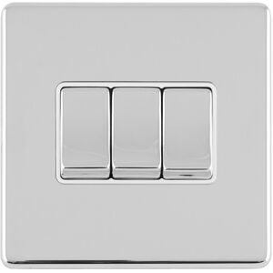 Loops 3 Gang Triple Light Switch SCREWLESS POLISHED CHROME 2 Way 10A Metal Rocker Slim Loops 3 Gang Triple Light Switch SCREWLESS POLISHED CHROME 2 Way 10A Metal Rocker Slim