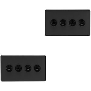 Loops 2 PACK 4 Gang Quad Retro Toggle Light Switch SCREWLESS MATT BLACK 10A 2 Way Loops 2 PACK 4 Gang Quad Retro Toggle Light Switch SCREWLESS MATT BLACK 10A 2 Way