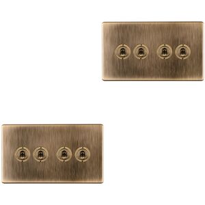 Loops 2 PACK 4 Gang Quad Retro Toggle Light Switch SCREWLESS ANTIQUE BRASS 10A 2 Way Loops 2 PACK 4 Gang Quad Retro Toggle Light Switch SCREWLESS ANTIQUE BRASS 10A 2 Way