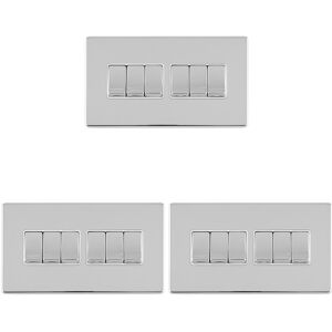 Loops 3 PACK 6 Gang Multi Light Switch SCREWLESS POLISHED CHROME 2 Way 10A Rocker Loops 3 PACK 6 Gang Multi Light Switch SCREWLESS POLISHED CHROME 2 Way 10A Rocker
