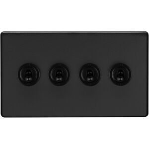 Loops 4 Gang Quad Retro Toggle Light Switch SCREWLESS MATT BLACK 10A 2 Way Lever Loops 4 Gang Quad Retro Toggle Light Switch SCREWLESS MATT BLACK 10A 2 Way Lever