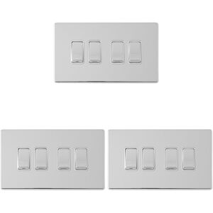 Loops 3 PACK 4 Gang QUAD Light Switch SCREWLESS POLISHED CHROME 2 Way 10A Rocker Loops 3 PACK 4 Gang QUAD Light Switch SCREWLESS POLISHED CHROME 2 Way 10A Rocker