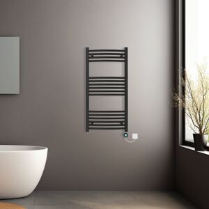NRG (Black, 1000x500mm) Prefilled Electric Heated Towel Rail Radiator Curved Thermo NRG (Black, 1000x500mm) Prefilled Electric Heated Towel Rail Radiator Curved Thermo