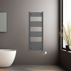 NRG (Anthracite, 1400x500mm) Prefilled Electric Heated Towel Rail Radiator Curved Th NRG (Anthracite, 1400x500mm) Prefilled Electric Heated Towel Rail Radiator Curved Th