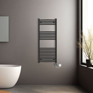 NRG (Black, 1200x500mm) Prefilled Electric Heated Towel Rail Radiator Curved Thermo NRG (Black, 1200x500mm) Prefilled Electric Heated Towel Rail Radiator Curved Thermo