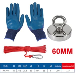 GreenZech (60mm) HNJ48/60/75mm Strong Neodymium Fishing Magnet Set With 10m Rope And Glove GreenZech (60mm) HNJ48/60/75mm Strong Neodymium Fishing Magnet Set With 10m Rope And Glove