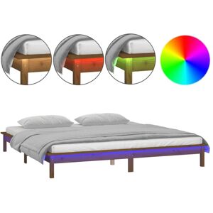 vidaXL Solid Wood LED Bed Frame - 200x200cm - Honey Brown - Bed frame vidaXL Solid Wood LED Bed Frame - 200x200cm - Honey Brown - Bed frame