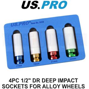US PRO 4PC 1/2" DR Alloy Wheel Impact Sockets 17mm, 19mm, 21mm & 22mm 3856 US PRO 4PC 1/2" DR Alloy Wheel Impact Sockets 17mm, 19mm, 21mm & 22mm 3856