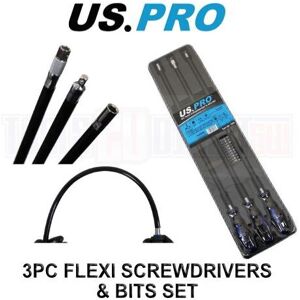 US PRO Tools 3pc Flexi Flexible Screwdrivers & Bit Set 1649 US PRO Tools 3pc Flexi Flexible Screwdrivers & Bit Set 1649