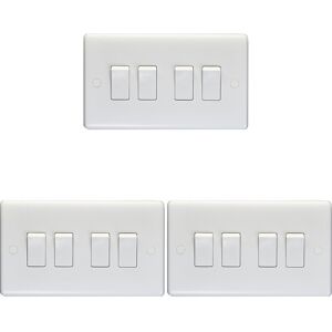 Loops 3 PACK 4 Gang Quad 10A Light Switch 2 Way - WHITE PLASTIC Wall Plate Rocker Loops 3 PACK 4 Gang Quad 10A Light Switch 2 Way - WHITE PLASTIC Wall Plate Rocker