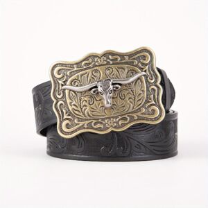 Unbranded Cow Head Mens Leather Belt Retro Embossed Belt Western Cowboy Big Board Buckle P Unbranded Cow Head Mens Leather Belt Retro Embossed Belt Western Cowboy Big Board Buckle P
