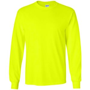 (L, New Safety Green) Gildan Mens Plain Crew Neck Ultra Cotton Long Sleeve T-Shi (L, New Safety Green) Gildan Mens Plain Crew Neck Ultra Cotton Long Sleeve T-Shi