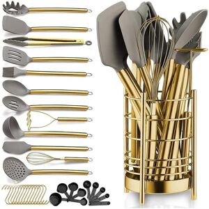 Wize Products Silicone Kitchen Utensils Set 38 PCS, Non Stick & BPA-Free Gold Stainless Steel Wize Products Silicone Kitchen Utensils Set 38 PCS, Non Stick & BPA-Free Gold Stainless Steel